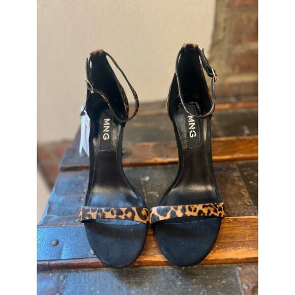 NWT MANGO MNG Cheetah Pony Hair High Heels Stappy Sandals - Picture 4 of 7